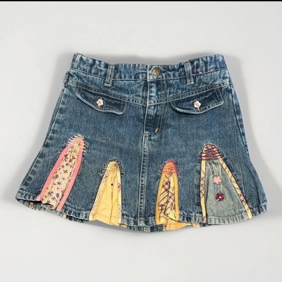 Faded Glory Other - Faded Glory Girls Denim Skirt Size 8 Y2K Boho Embroidered Patchwork Floral Jean
